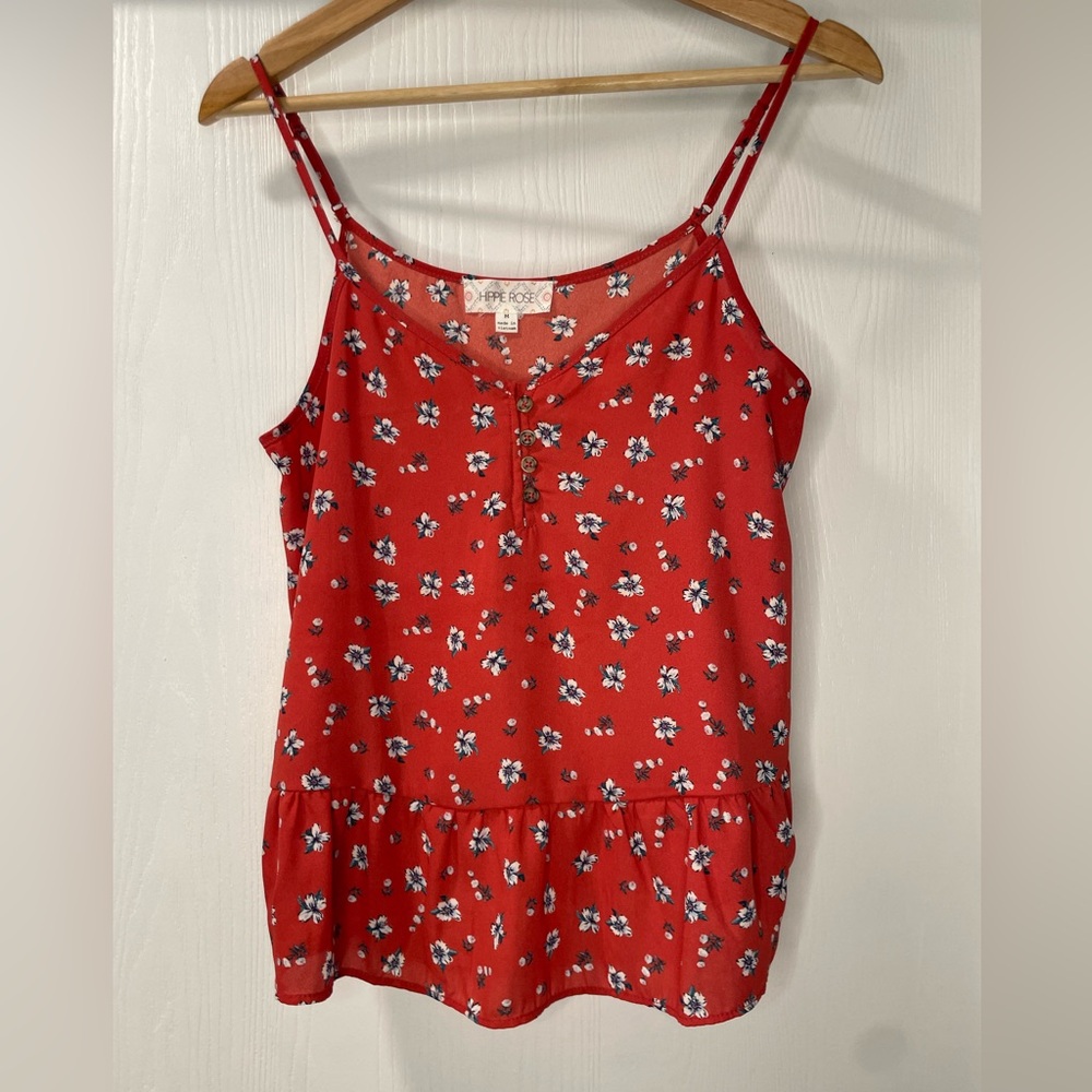 Hippie Rose Red Floral Sleeveless Top. Size M